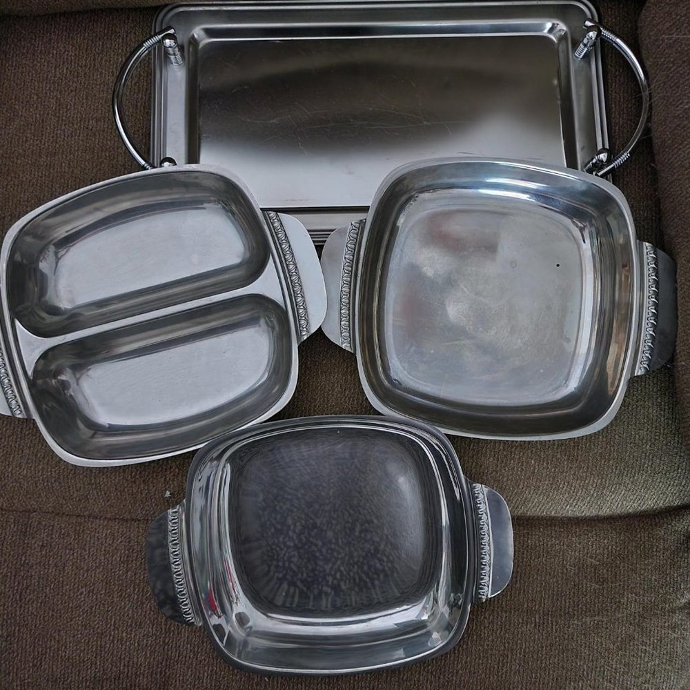 4 piece Silver Serving Tray Set